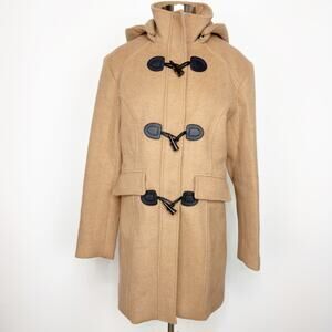 Escalier Women's Tan Hooded Toggle Wool Blend Coat S